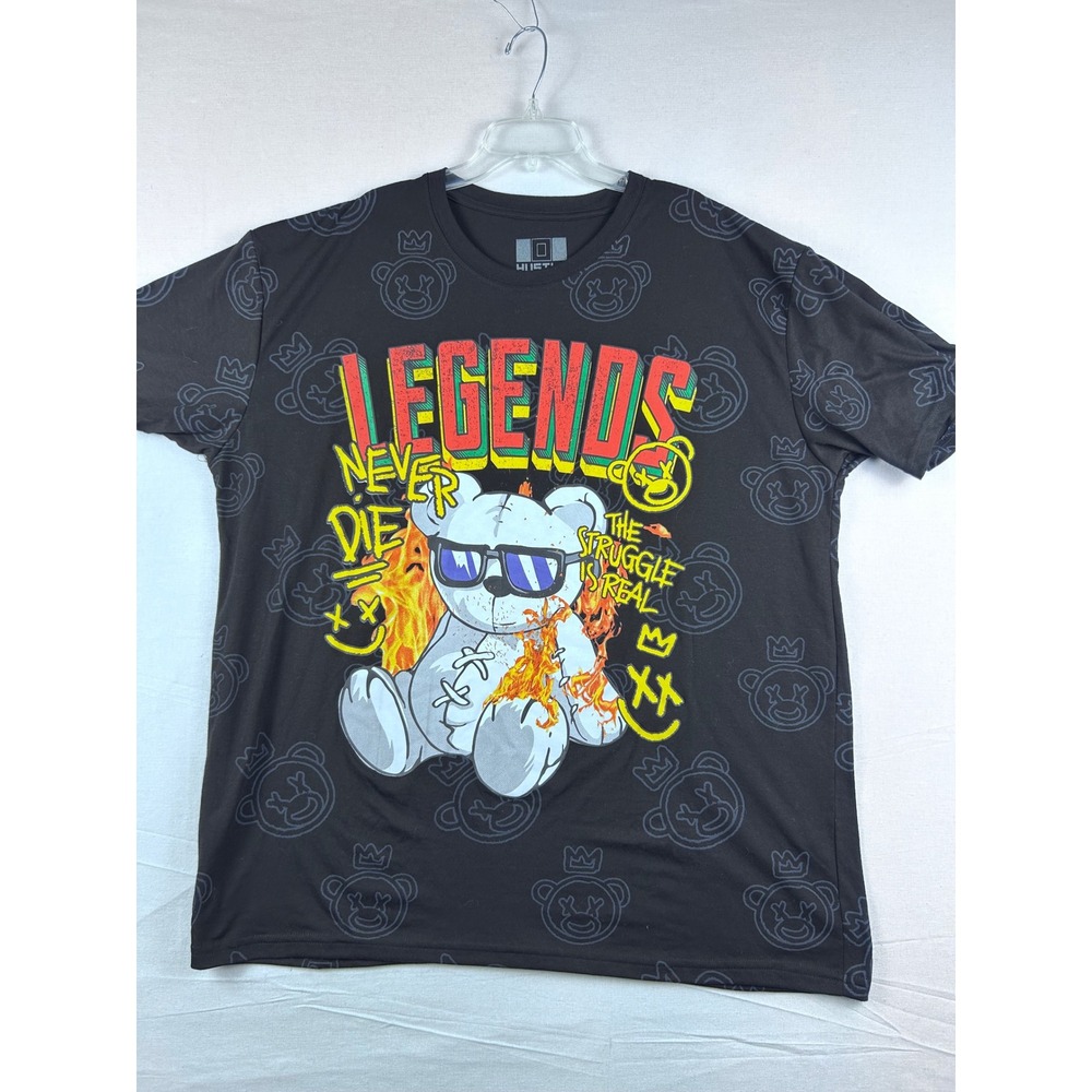 Hustle Gang Legends Never Die‎ Flaming Bear Graphic T-Shirt Black 3XL Streetwear